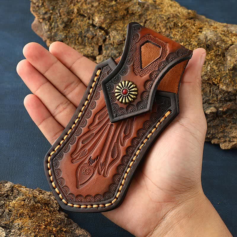 Étui de ceinture en cuir pour couteau pliant rétro à rabat, idéal pour les activités de plein air. - image 5