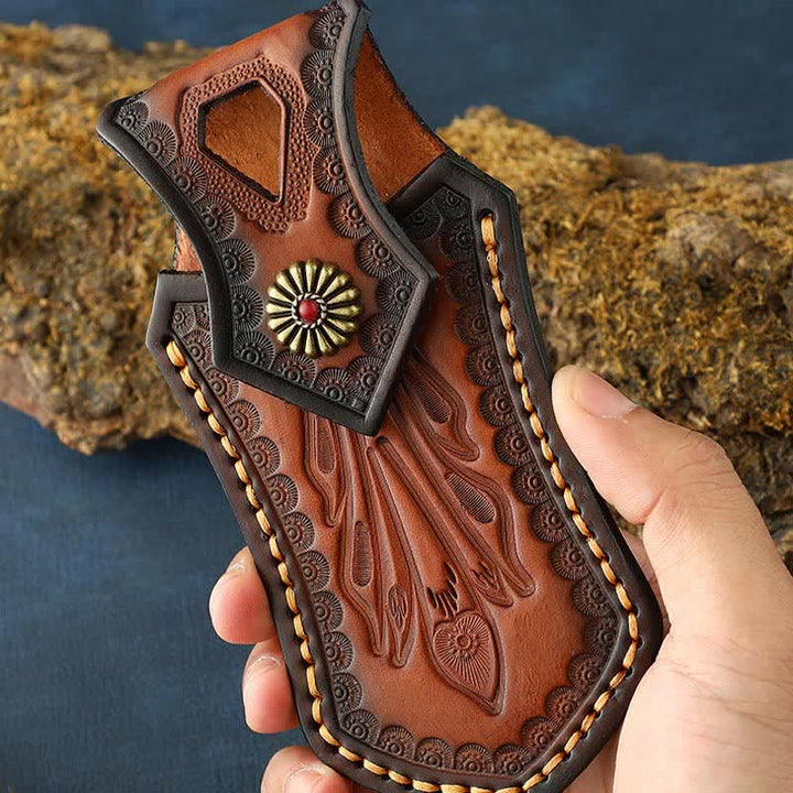 Étui de ceinture en cuir pour couteau pliant rétro à rabat, idéal pour les activités de plein air. - image 3