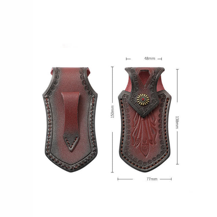 Étui de ceinture en cuir pour couteau pliant rétro à rabat, idéal pour les activités de plein air. - Rouge foncé - image 10