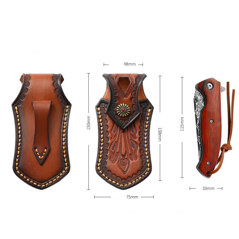 Étui de ceinture en cuir pour couteau pliant rétro à rabat, idéal pour les activités de plein air. - image 9