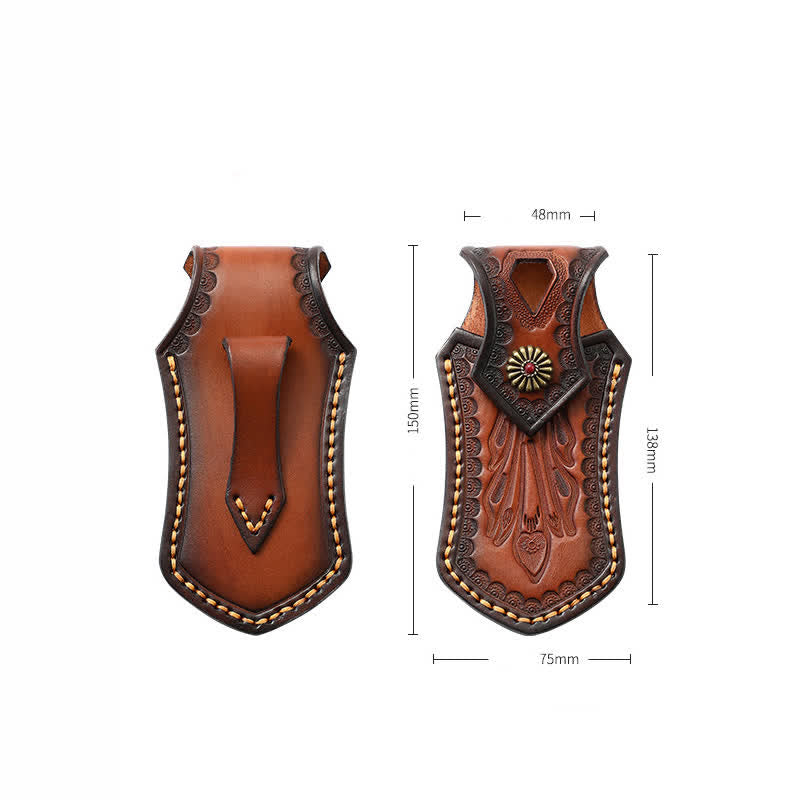 Étui de ceinture en cuir pour couteau pliant rétro à rabat, idéal pour les activités de plein air. - Brun - image 2