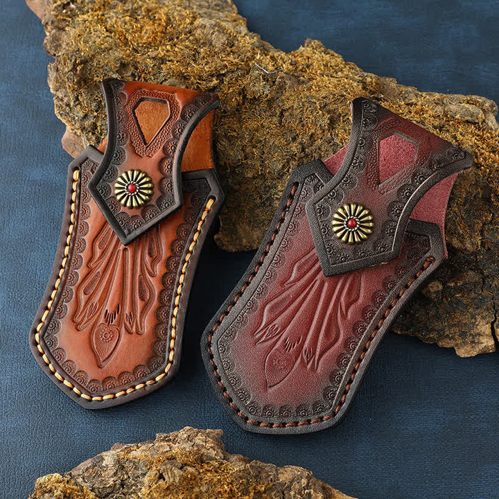 Étui de ceinture en cuir pour couteau pliant rétro à rabat, idéal pour les activités de plein air. - image 1