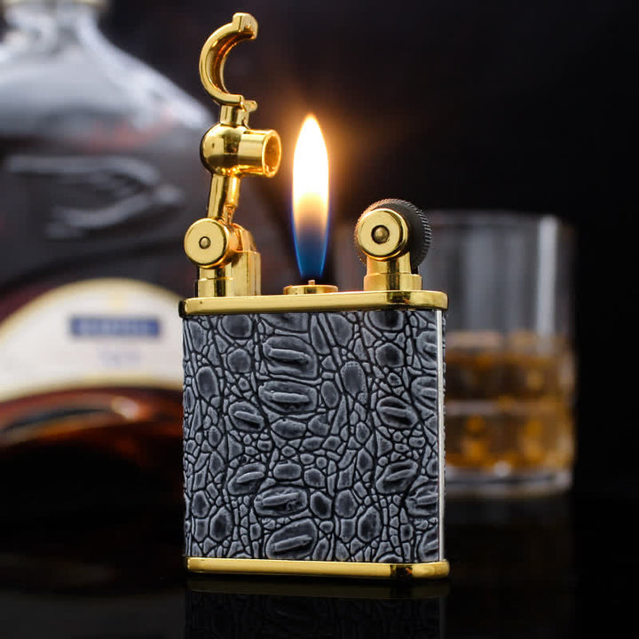 Briquet au butane rechargeable en similicuir à flamme nue réglable