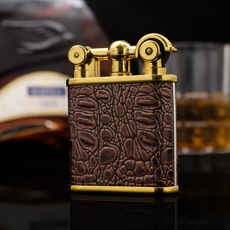 Briquet au butane rechargeable en similicuir à flamme nue réglable