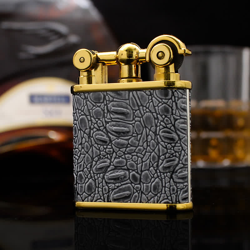 Briquet au butane rechargeable en similicuir à flamme nue réglable