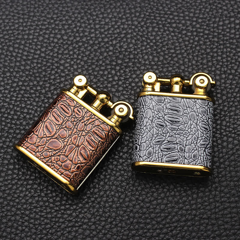 Briquet au butane rechargeable en similicuir à flamme nue réglable
