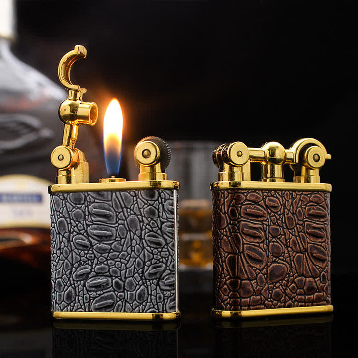 Briquet au butane rechargeable en similicuir à flamme nue réglable