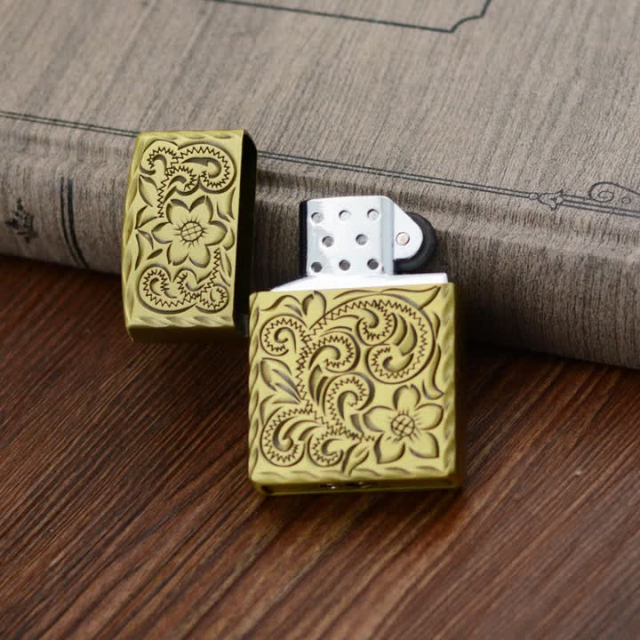 Briquet au butane rechargeable au design élégant en relief de fleurs