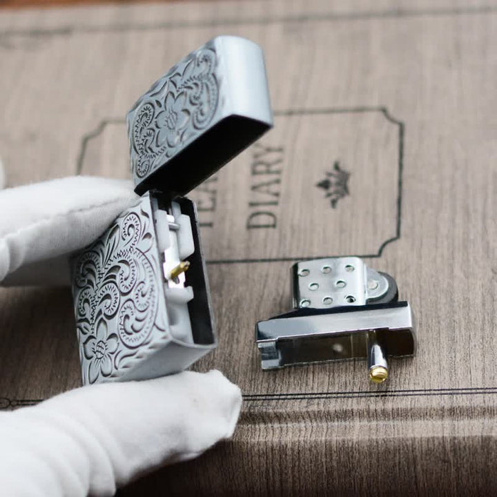 Briquet au butane rechargeable au design élégant en relief de fleurs