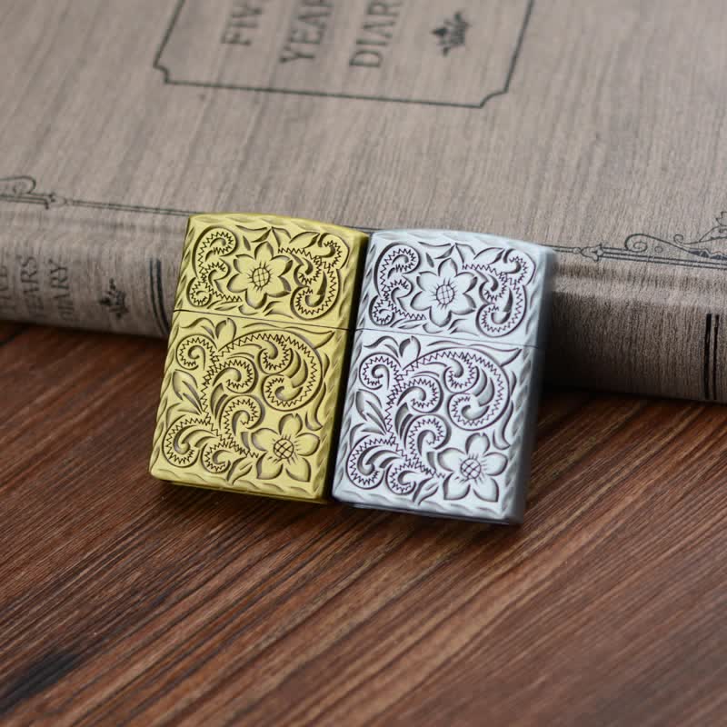 Briquet au butane rechargeable au design élégant en relief de fleurs