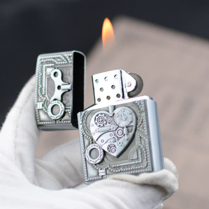 Briquet au butane rechargeable à motif de soulagement cardiaque mécanique