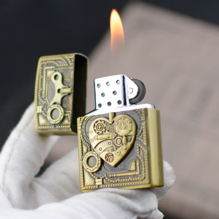 Briquet au butane rechargeable à motif de soulagement cardiaque mécanique