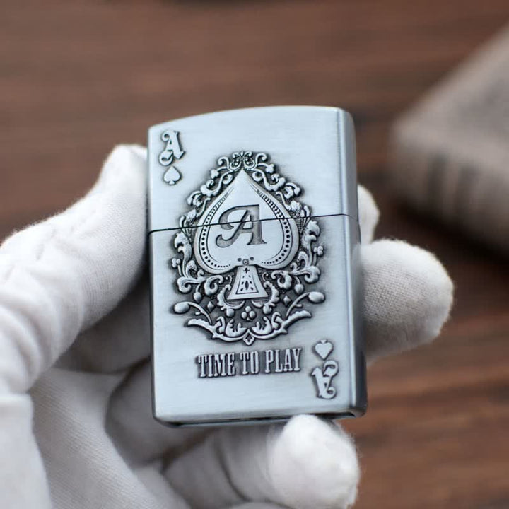 Briquet au butane rechargeable Lucky ACE Poker Relief Design