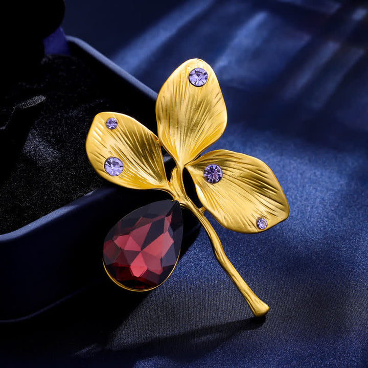 Broche en cristal feuille d'érable dorée d'automne pour femme