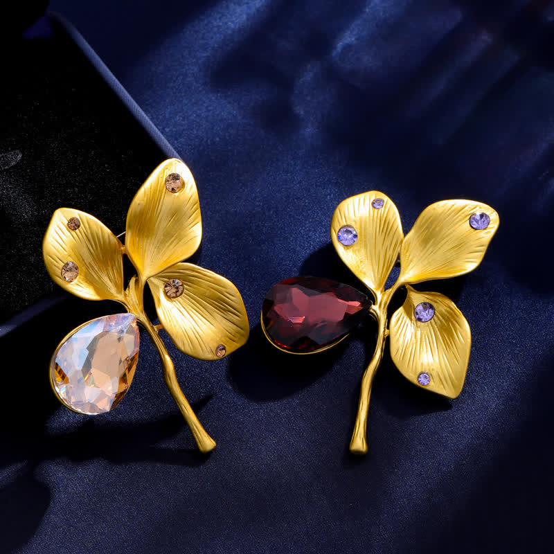 Broche en cristal feuille d'érable dorée d'automne pour femme
