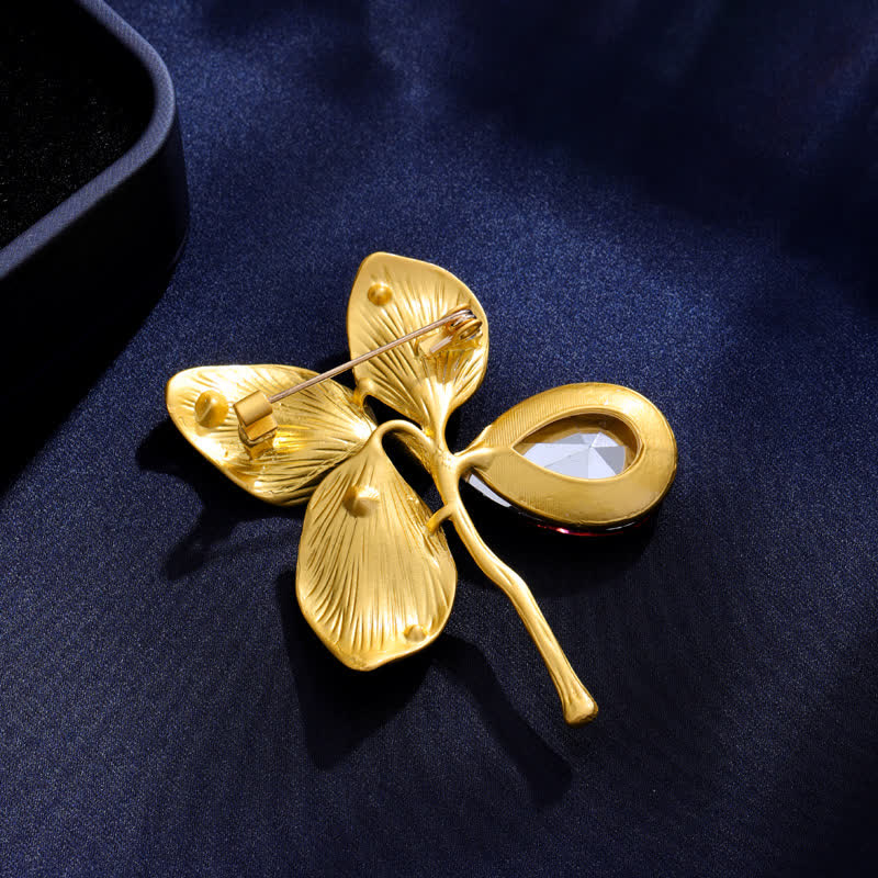Broche en cristal feuille d'érable dorée d'automne pour femme