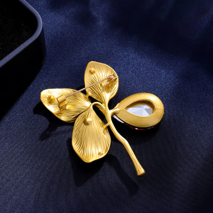 Broche en cristal feuille d'érable dorée d'automne pour femme