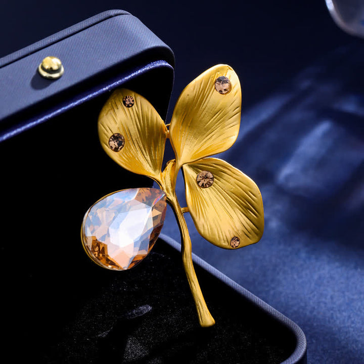 Broche en cristal feuille d'érable dorée d'automne pour femme