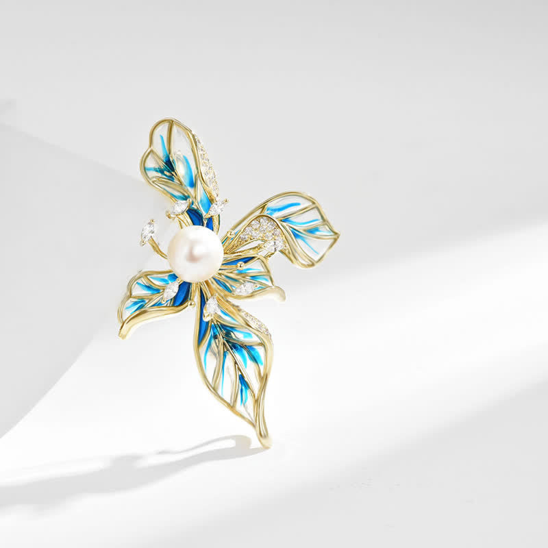 Broche décorative de luxe en perles d'iris bleu pour femme