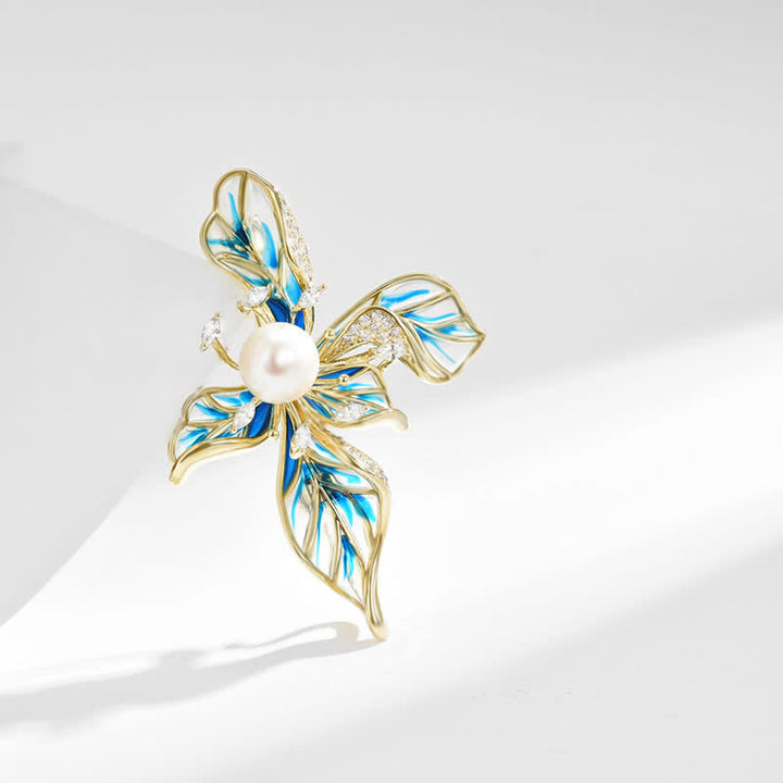Broche décorative de luxe en perles d'iris bleu pour femme