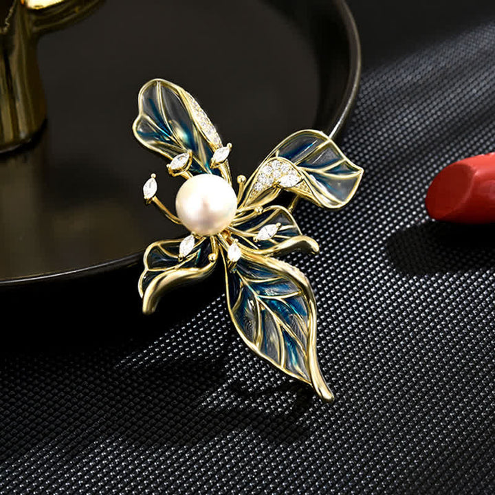 Broche décorative de luxe en perles d'iris bleu pour femme