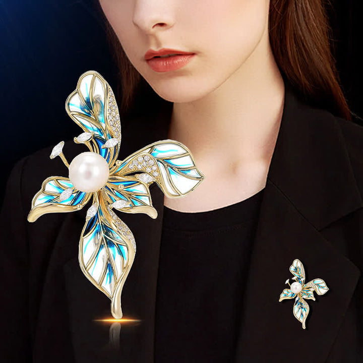 Broche décorative de luxe en perles d'iris bleu pour femme
