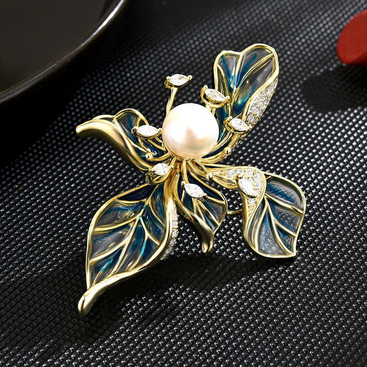 Broche décorative de luxe en perles d'iris bleu pour femme
