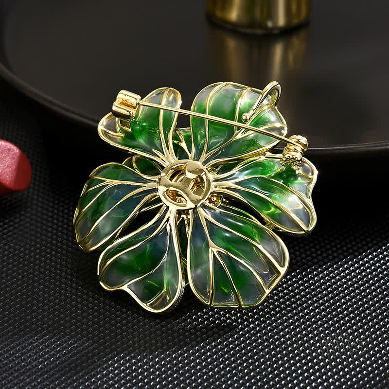 Broche en émail plaqué or pivoine verte pour femme