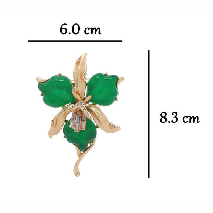 Broche en laiton métallique pour femme en forme de pétale de fleur d'orchidée en résine