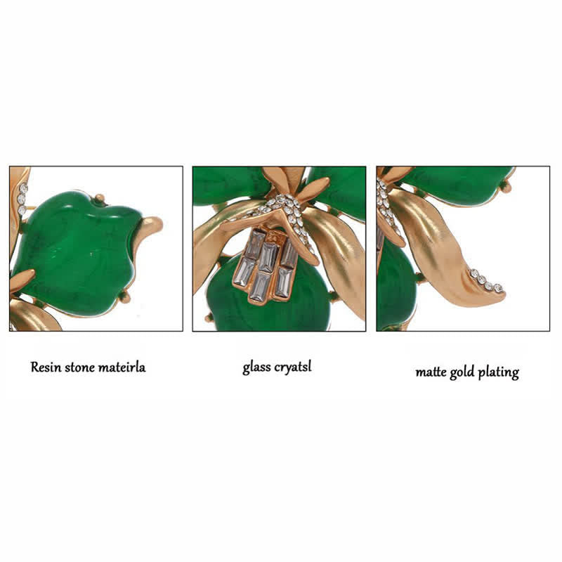 Broche en laiton métallique pour femme en forme de pétale de fleur d'orchidée en résine