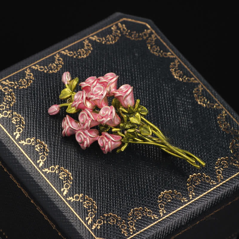 Broche pour femme en forme de bouquet de roses roses et vertes
