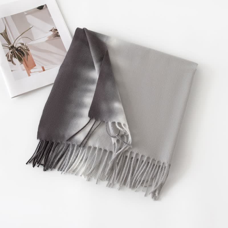 Écharpe unisexe à franges dégradées en faux cachemire - Gris - image 9