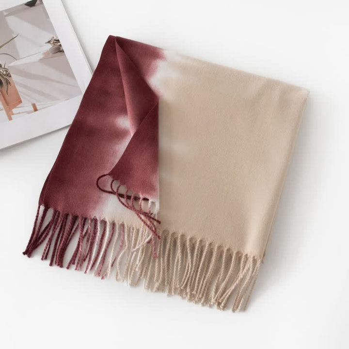 Écharpe unisexe à franges dégradées en faux cachemire - Marron et camel - image 17