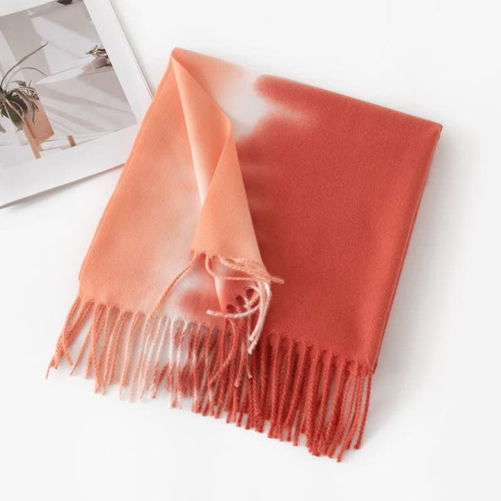 Écharpe unisexe à franges dégradées en faux cachemire - Orange - image 1