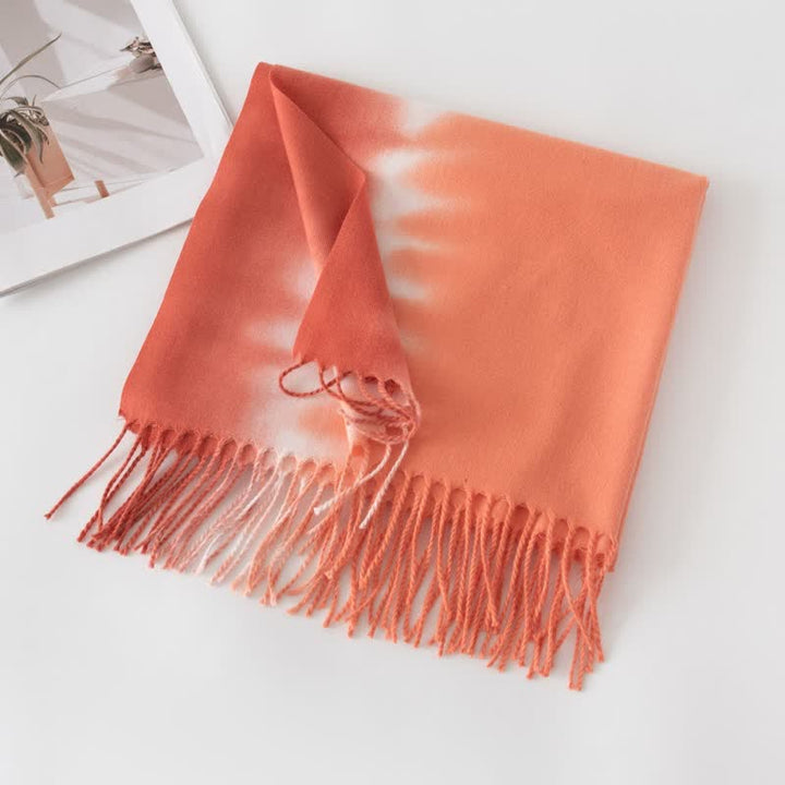 Écharpe unisexe à franges dégradées en faux cachemire - Orange clair - image 15
