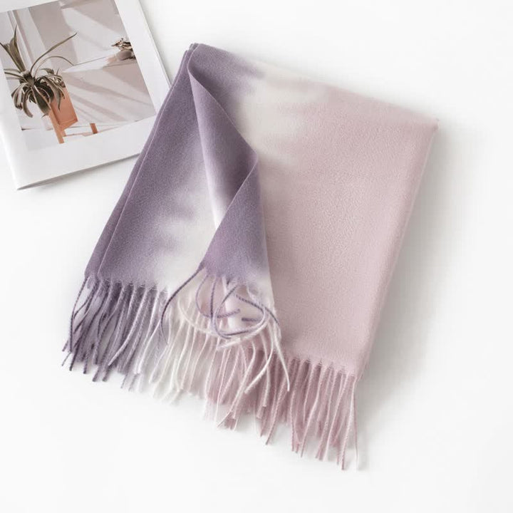 Écharpe unisexe à franges dégradées en faux cachemire - Violet - image 7
