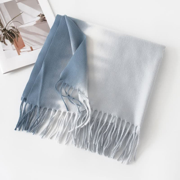 Écharpe unisexe à franges dégradées en faux cachemire - Bleu ciel - image 8