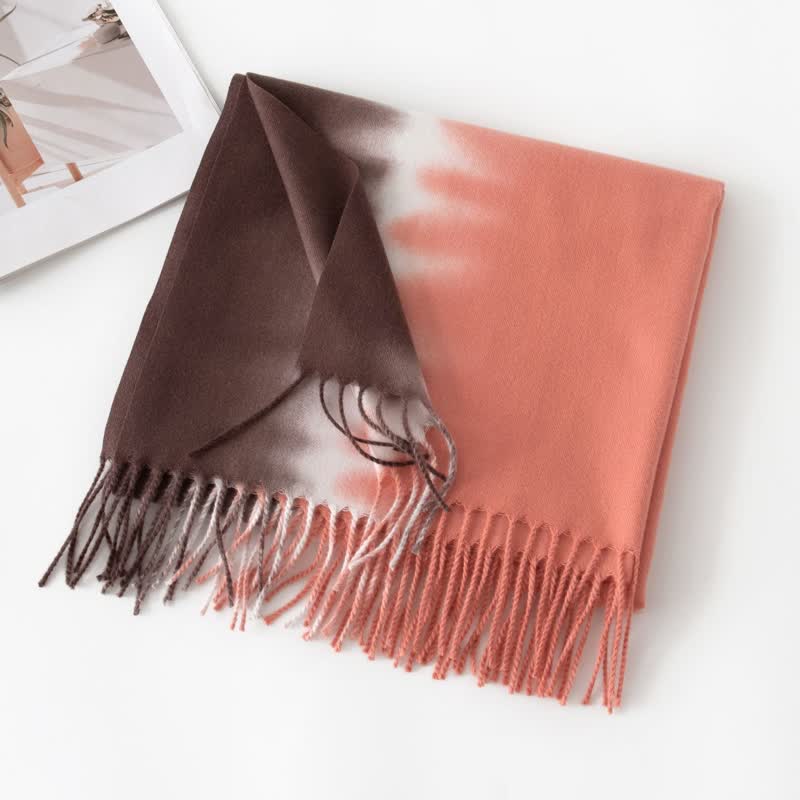 Écharpe unisexe en faux cachemire à franges et dégradé de couleurs