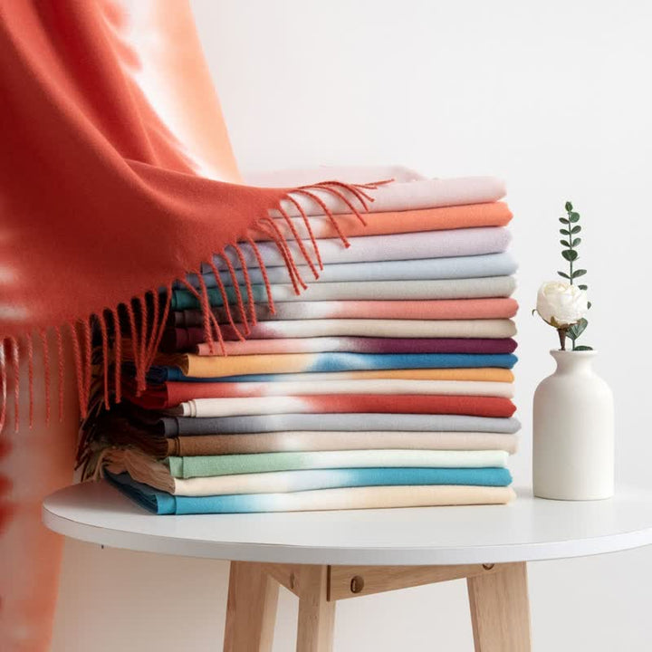 Écharpe unisexe en faux cachemire à franges et dégradé de couleurs