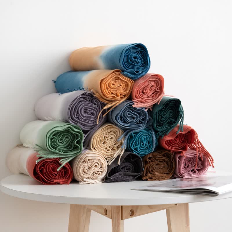 Écharpe unisexe en faux cachemire à franges et dégradé de couleurs