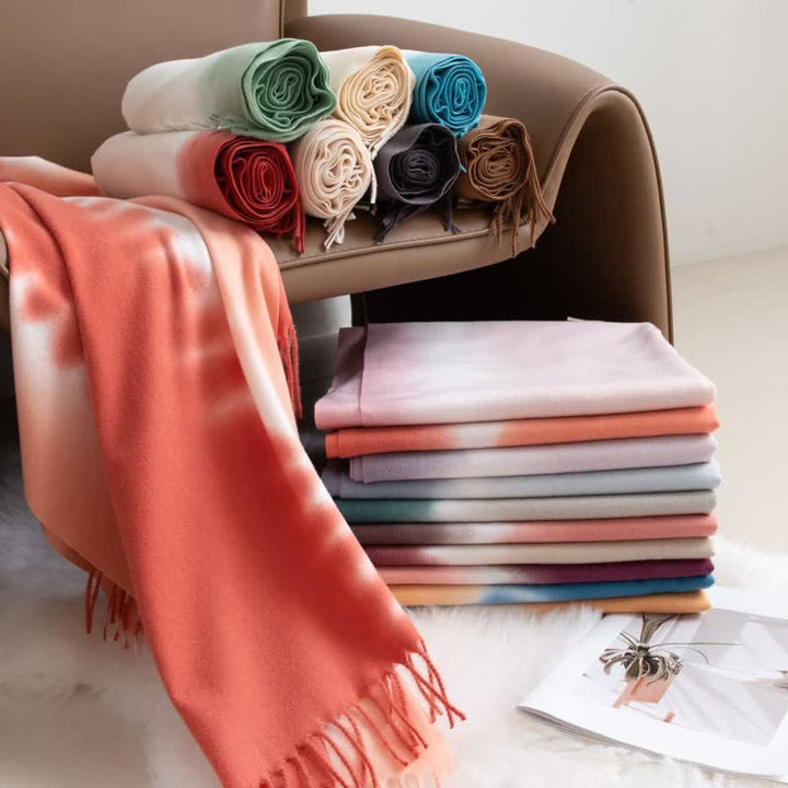Écharpe unisexe en faux cachemire à franges et dégradé de couleurs