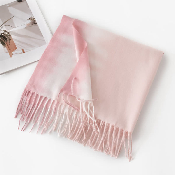 Écharpe unisexe à franges dégradées en faux cachemire - Rose - image 10