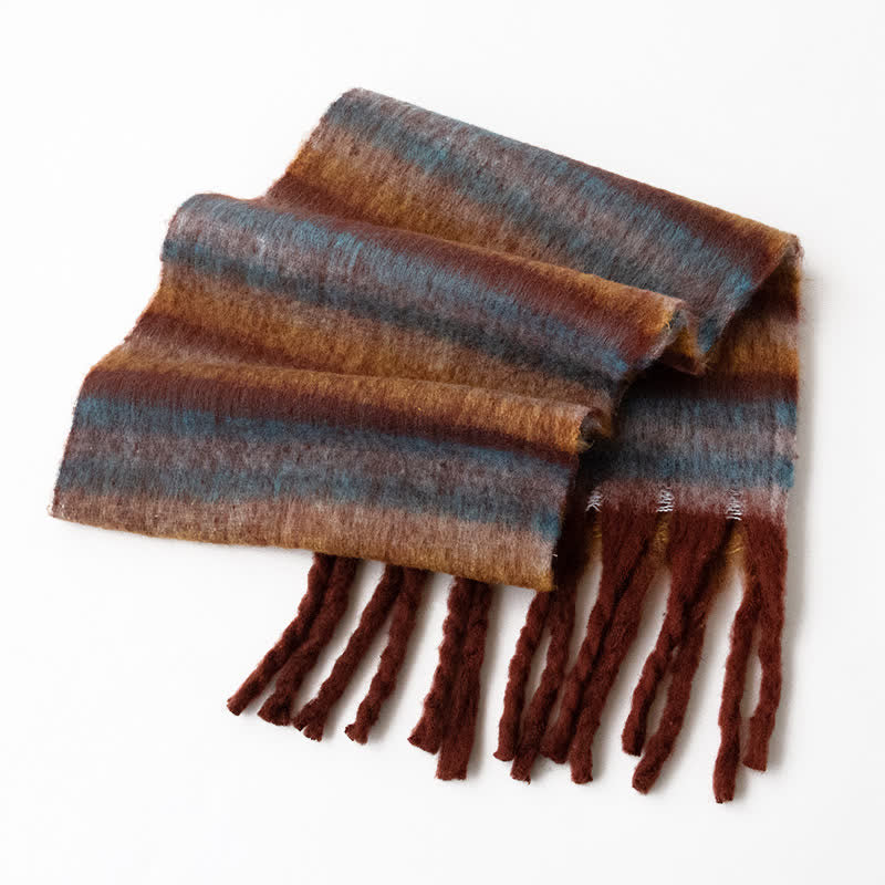 Écharpe unisexe en mohair à pompons de couleur contrastée arc-en-ciel