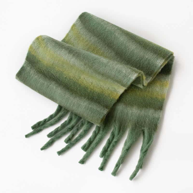 Écharpe unisexe en mohair à pompons de couleur contrastée arc-en-ciel