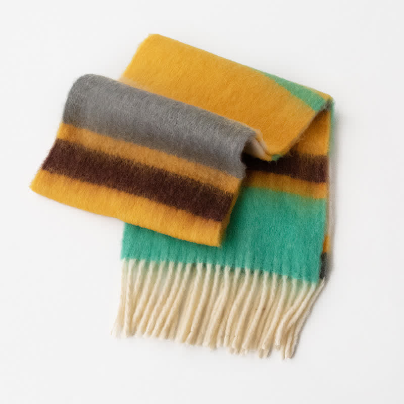 Écharpe unisexe en mohair à pompons de couleur contrastée arc-en-ciel
