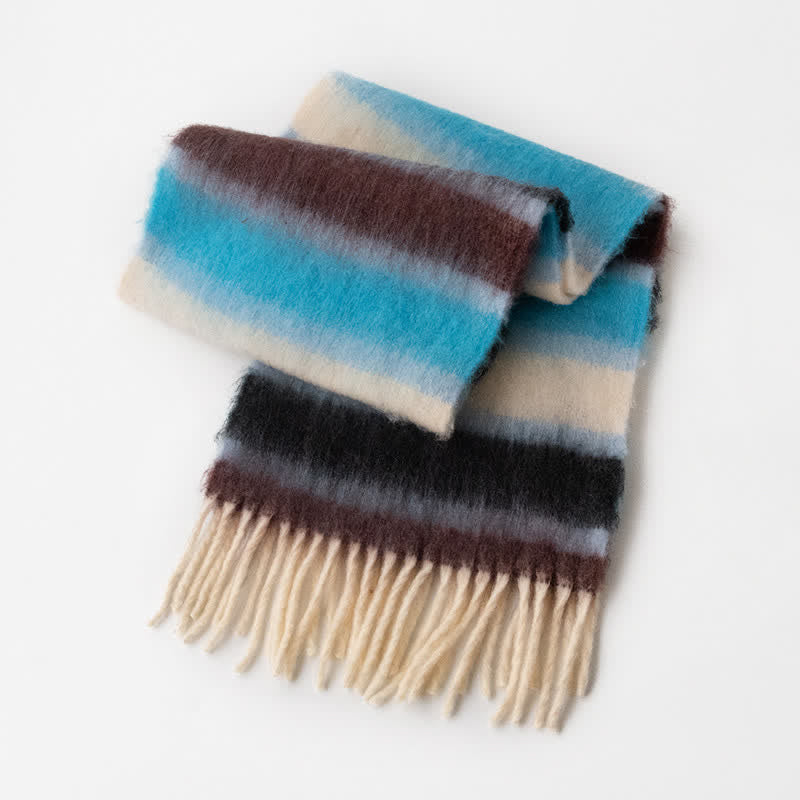 Écharpe unisexe en mohair à pompons de couleur contrastée arc-en-ciel