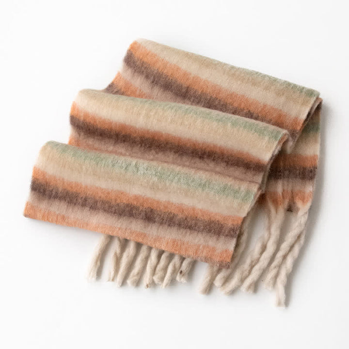 Écharpe unisexe en mohair à pompons de couleur contrastée arc-en-ciel