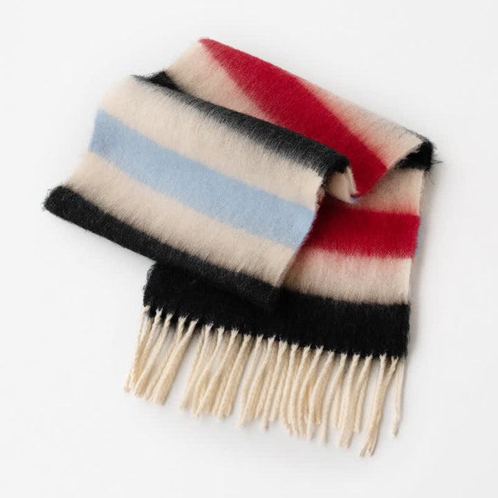 Écharpe unisexe en mohair à pompons de couleur contrastée arc-en-ciel
