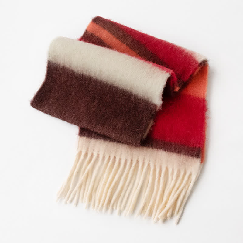 Écharpe unisexe en mohair à pompons de couleur contrastée arc-en-ciel