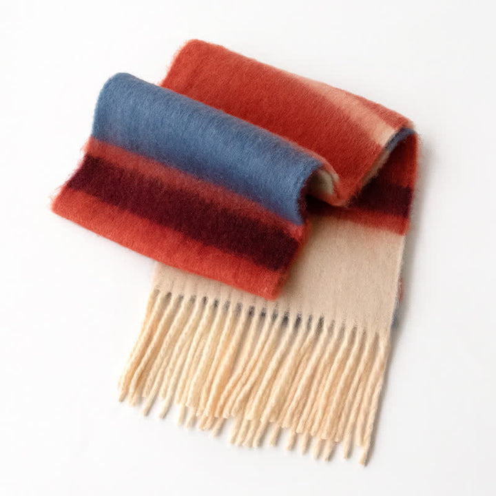 Écharpe unisexe en mohair à pompons de couleur contrastée arc-en-ciel